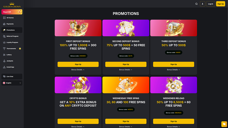 Golden Crown Casino — Promotions page