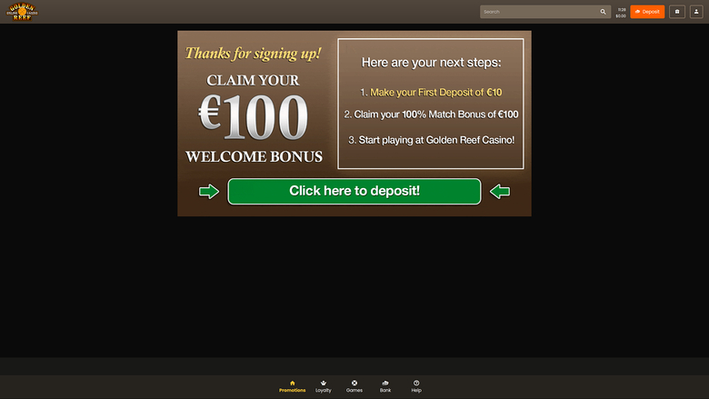 Golden Reef Casino — Promotions page