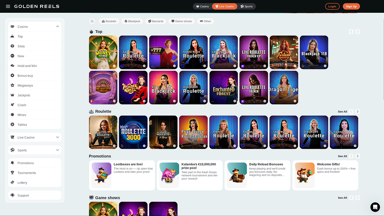 Golden Reels Casino — Live dealer lobby