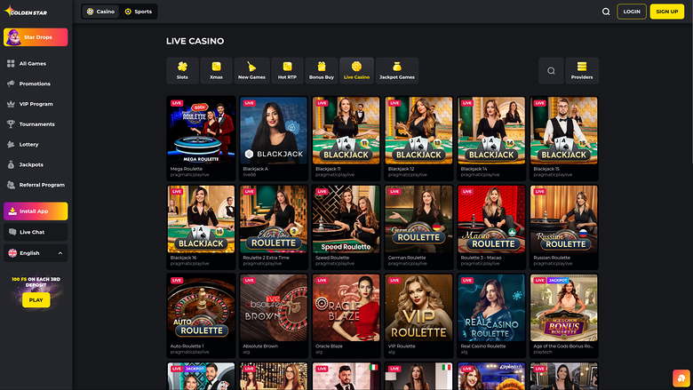 Golden Star Casino — Live dealer lobby