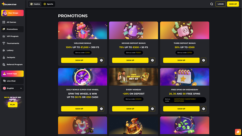 Golden Star Casino — Promotions page