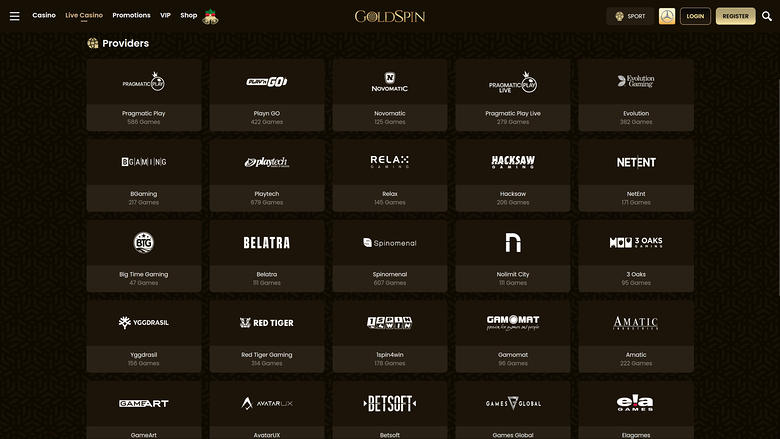 GoldSpin Casino — Games by studio