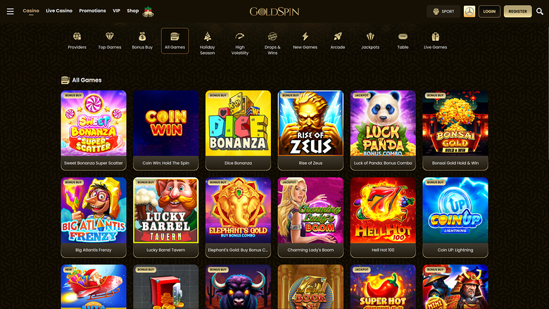 GoldSpin Casino — Games lobby