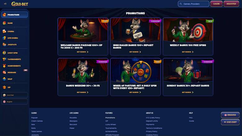 Golobet Casino — Promotions page