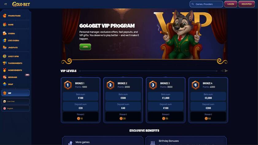 Golobet Casino — VIP section