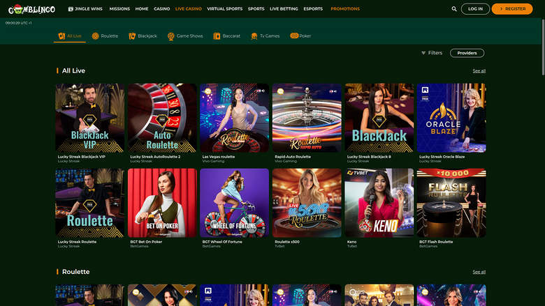 Gomblingo Casino — Live dealer lobby