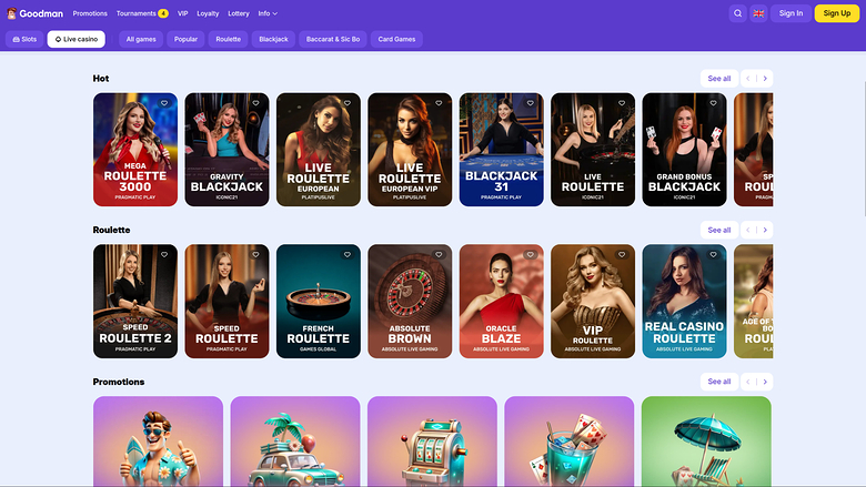 Goodman Casino — Live dealer lobby
