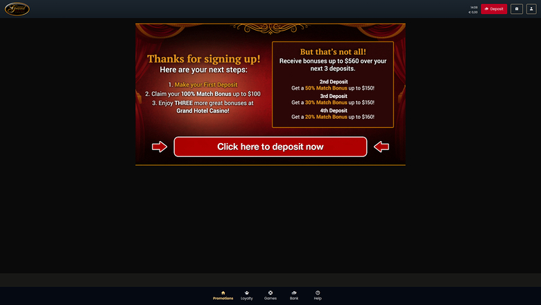 Grand Hotel Casino — Promotions page