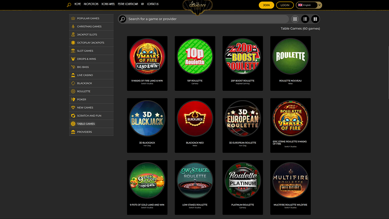 Grand Ivy Casino — Games lobby