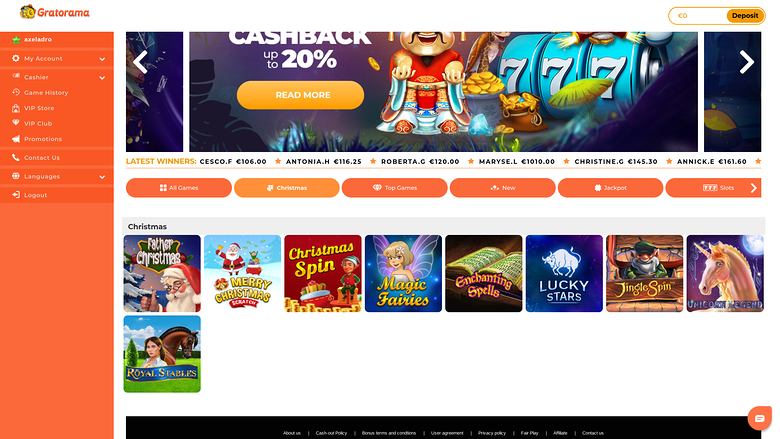 Gratorama Casino — Games lobby