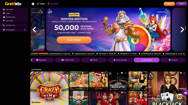 GratoWin — Live dealer lobby