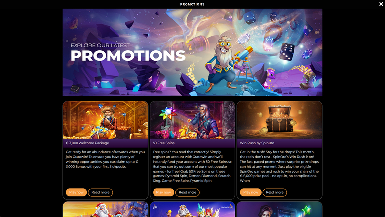 GratoWin — Promotions page