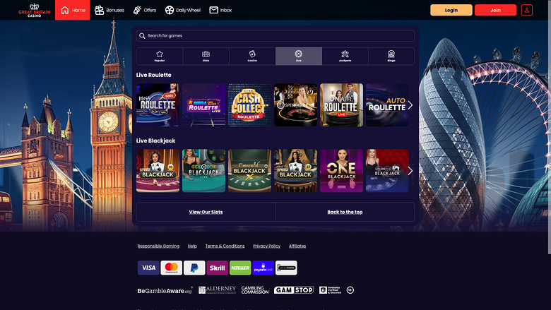 Great Britain Casino — Live dealer lobby