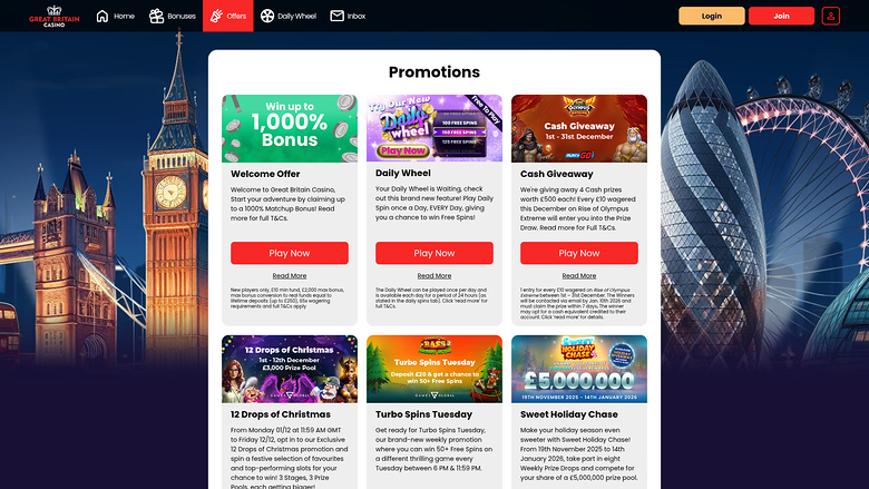 Great Britain Casino — Promotions page