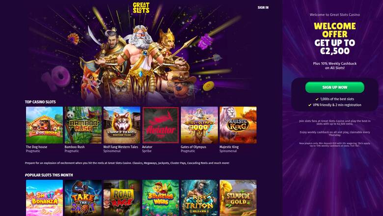 GreatSlots Casino — Homepage
