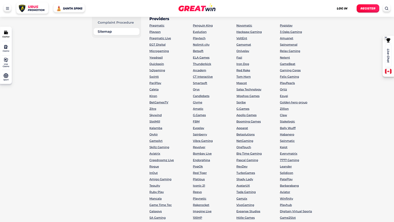 Greatwin Casino — Games by studio