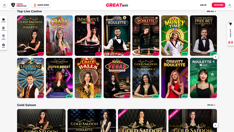 Greatwin Casino — Live dealer lobby