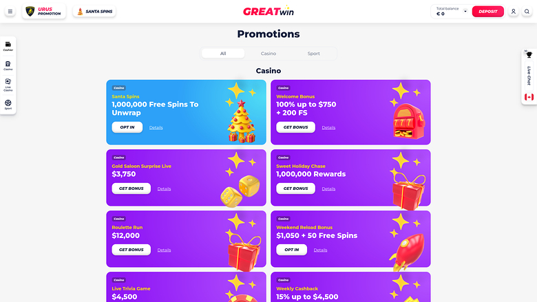 Greatwin Casino — Promotions page