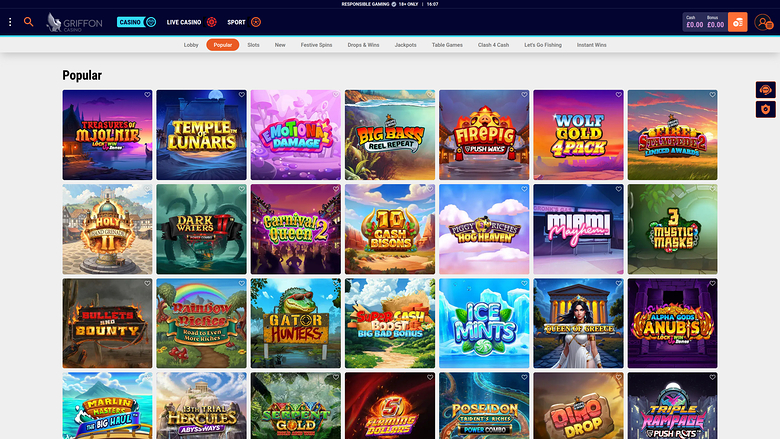Griffon Casino — Games lobby