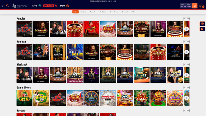 Griffon Casino — Live dealer lobby