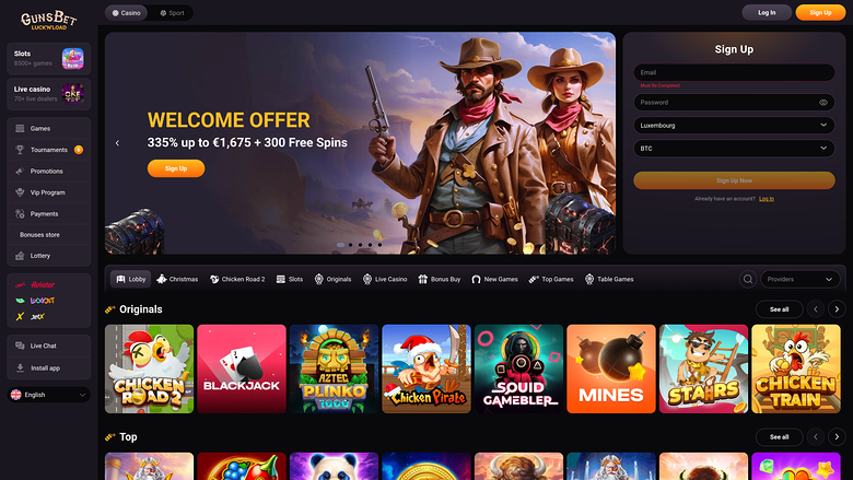 Gunsbet Casino — Homepage