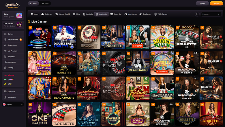 Gunsbet Casino — Live dealer lobby