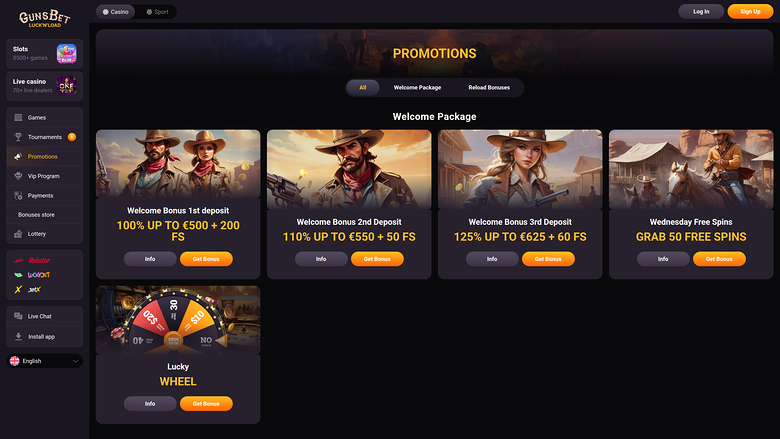 Gunsbet Casino — Promotions page