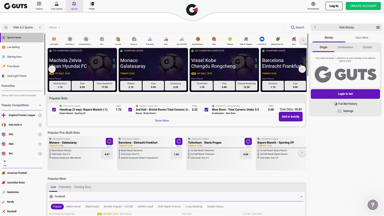 Guts Casino — Sportsbook