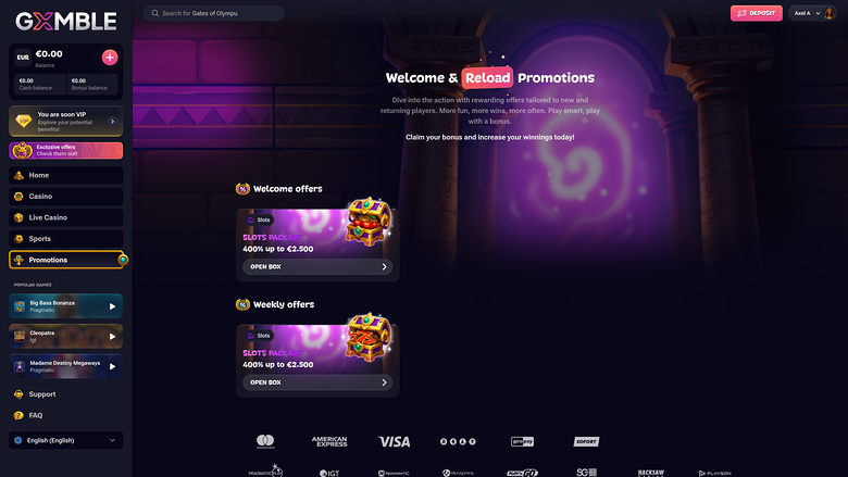 Gxmble Casino — Promotions page