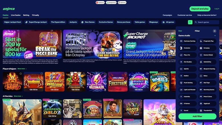 Hajper Casino — Games by studio