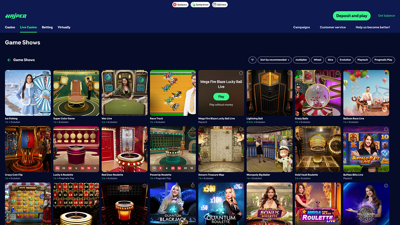 Hajper Casino — Game shows