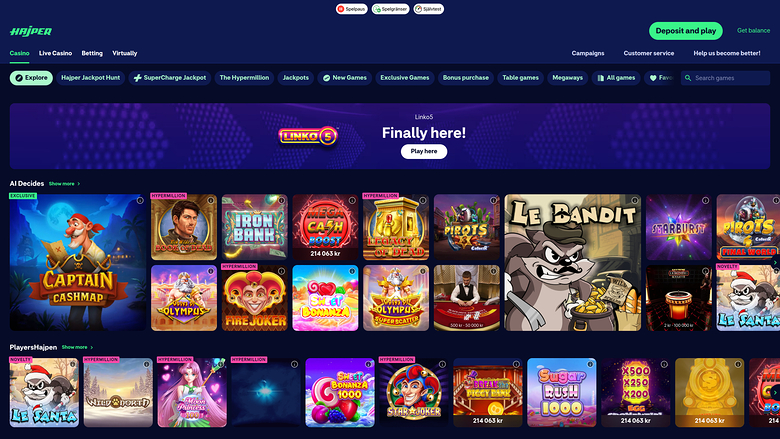Hajper Casino — Games lobby