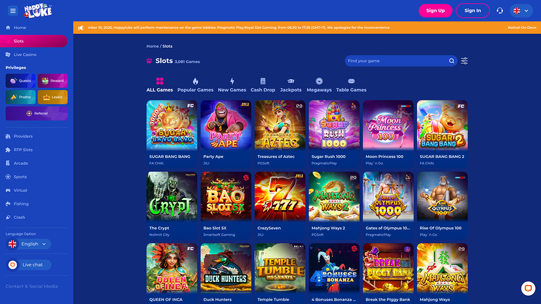 Happy Luke Casino — Games lobby