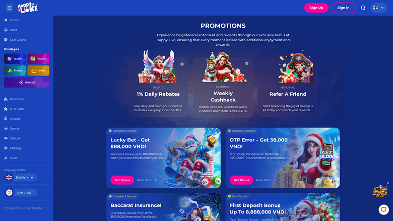 Happy Luke Casino — Promotions page