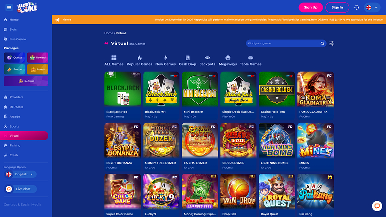 Happy Luke Casino — Games lobby