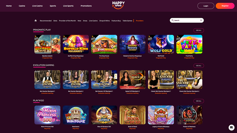 Happy Spins Casino — Games by studio