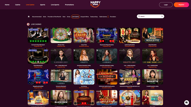 Happy Spins Casino — Live dealer lobby
