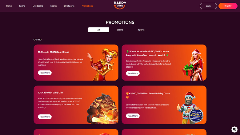 Happy Spins Casino — Promotions page