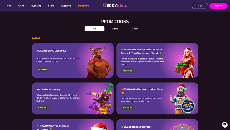 HappySlots Casino — Promotions page