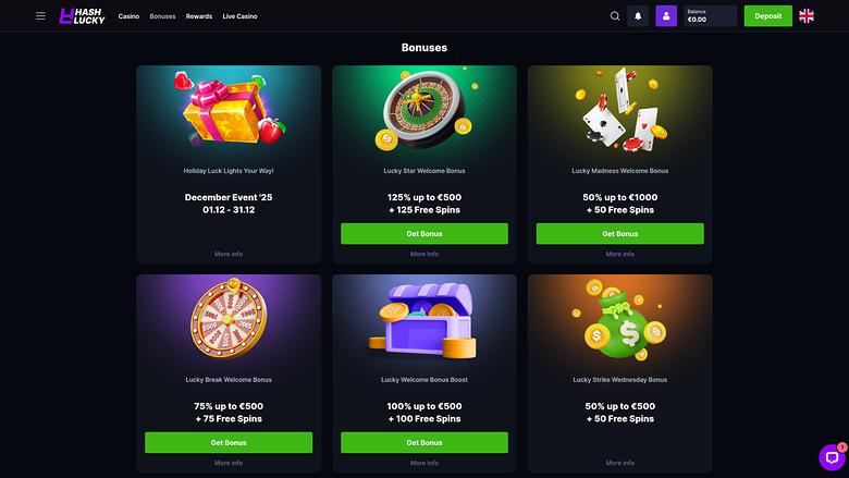 Hash Lucky Casino — Promotions page