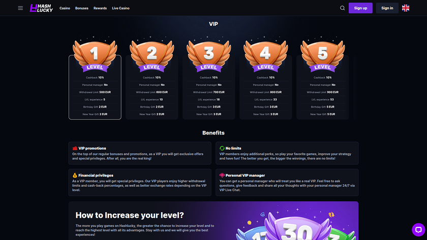 Hash Lucky Casino — VIP section