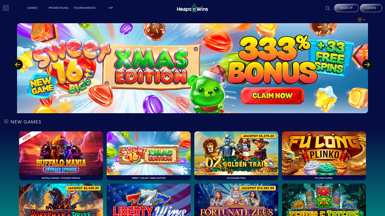 An online casino homepage showing a large promotional banner above a grid of new game tiles.