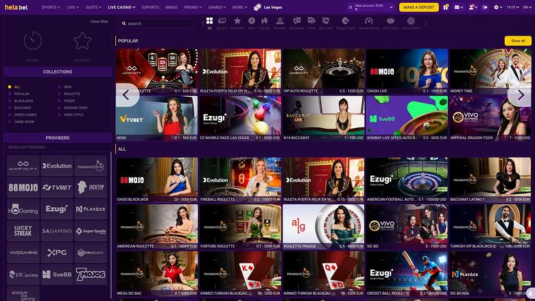 Helabet — Live dealer lobby
