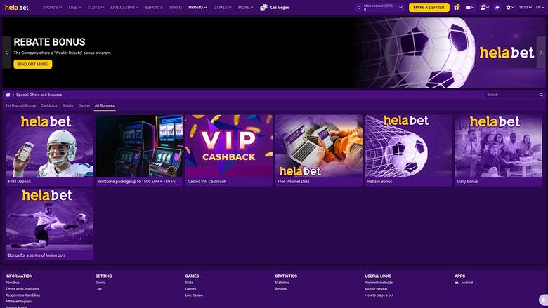 Helabet — Promotions page