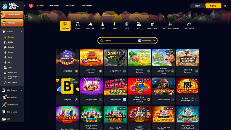HellSpin Casino — Jackpot games