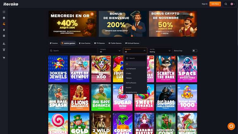 Herake Casino — Games by studio