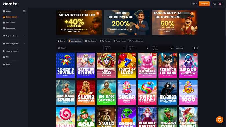Herake Casino — Games lobby