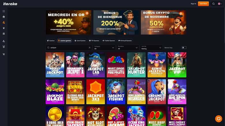 Herake Casino — Jackpot games