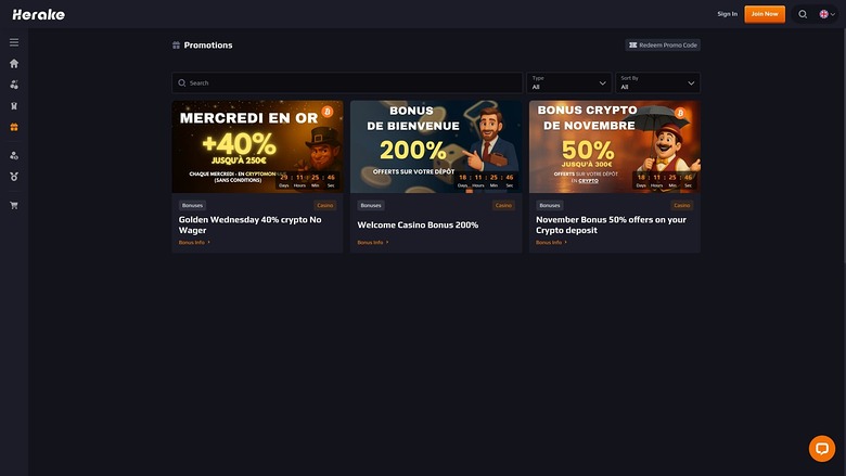 Herake Casino — Promotions page