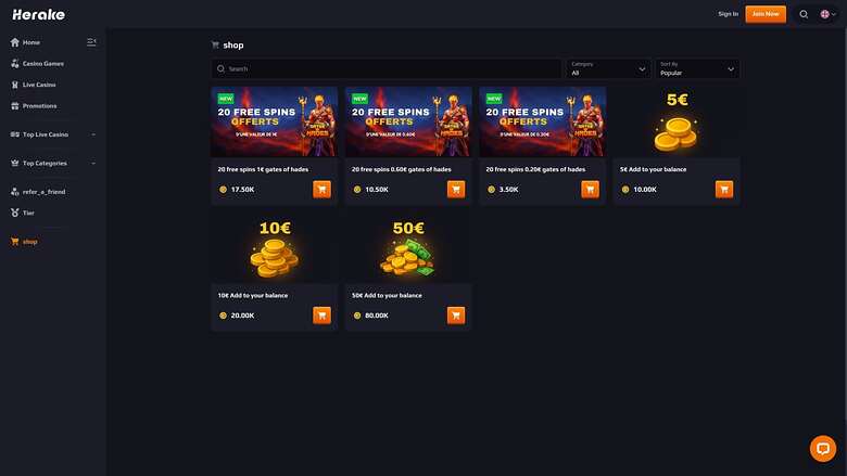 Herake Casino — Shop